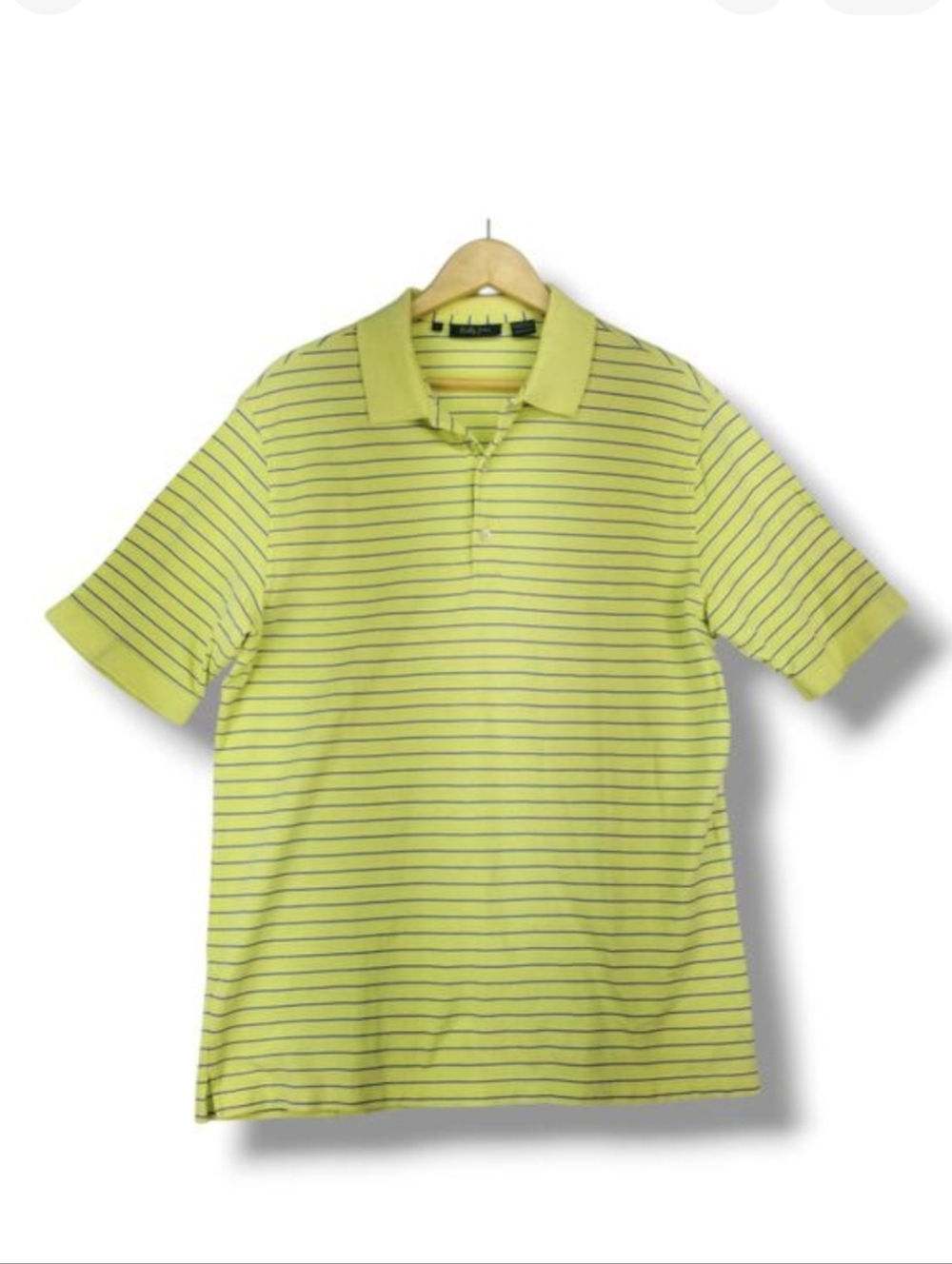 Bobby Jones Golf Polo Shirt Large Yellow Blue‎ Stripes 100% Peruvian Pima Cotton